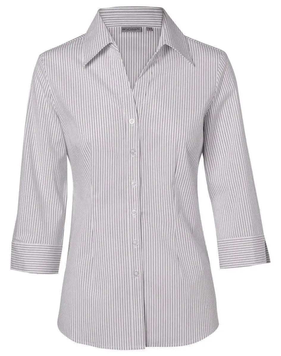 BENCHMARK Women's Ticking Stripe 3/4 Sleeve Shirt M8200Q Metro Workwear.